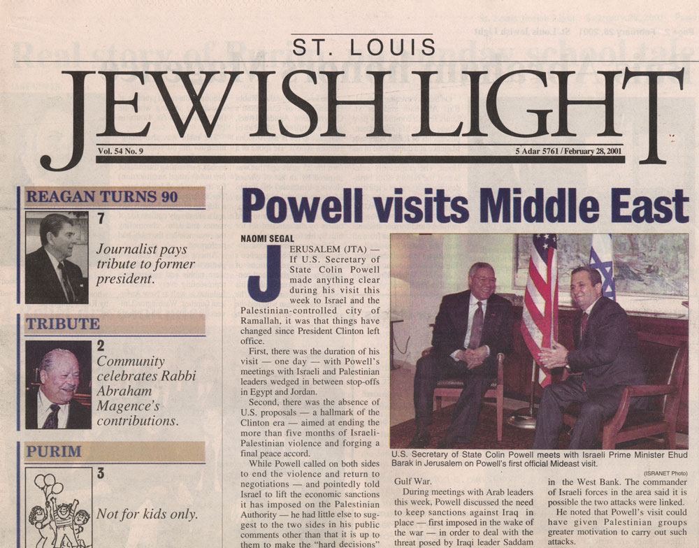 Jewish Light, front page
