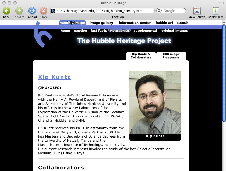top of web page: Hubble Heritage Project