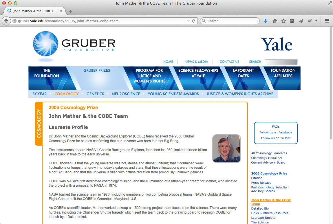 Gruber Foundation web site