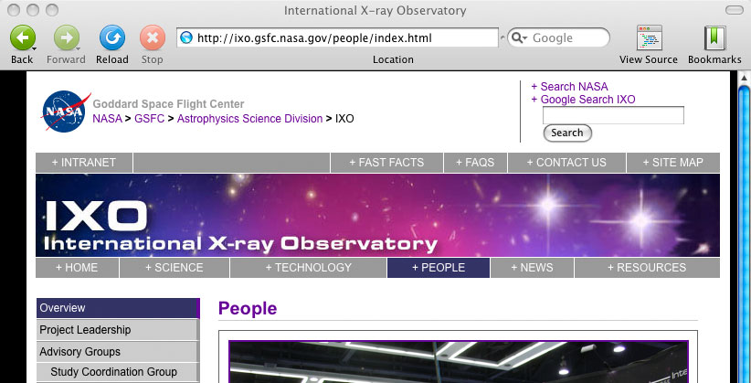 IXO web site, top