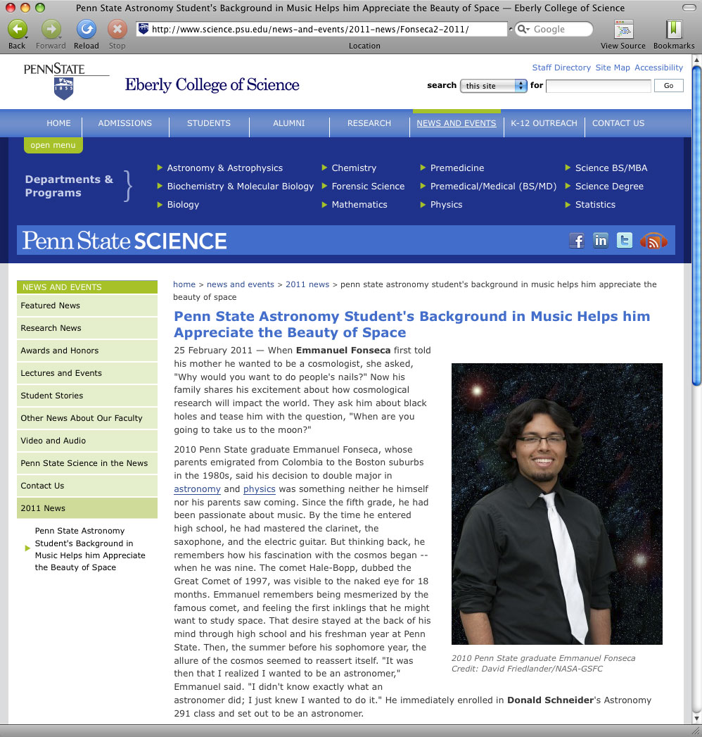 PennStateScience article -- E. Fonseca