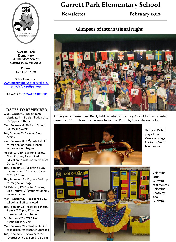 PTA Newsletter, p1