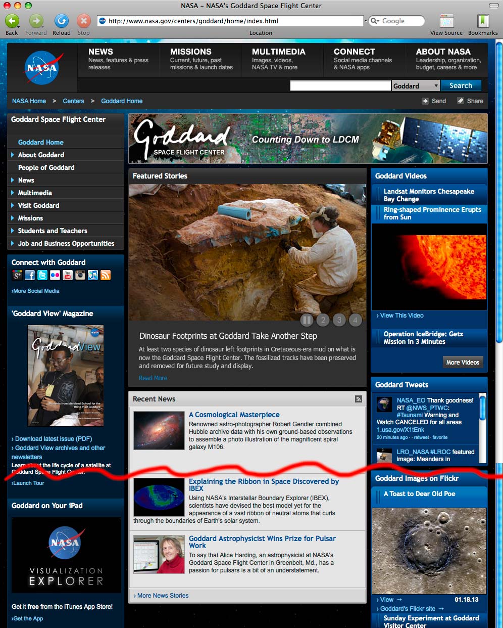 GSFC web site front page