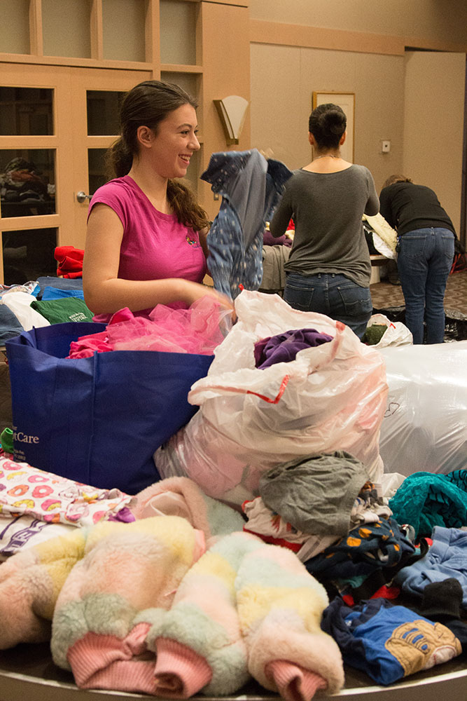 sorting clothes